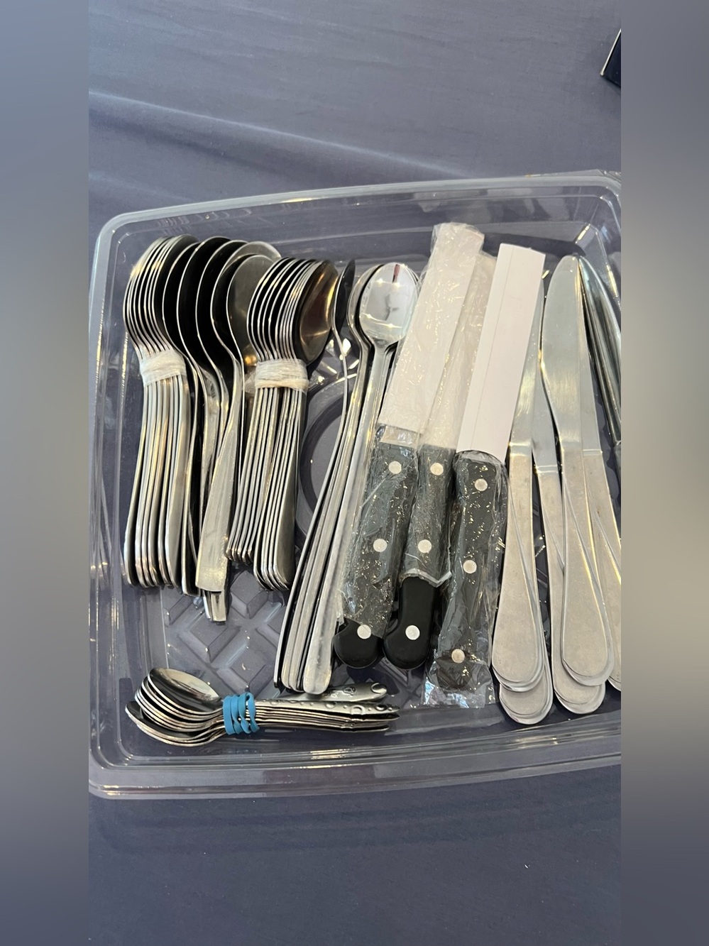 Stainless Steel new & used Flatware Set Black Handle Steak Knives - 52 Piece